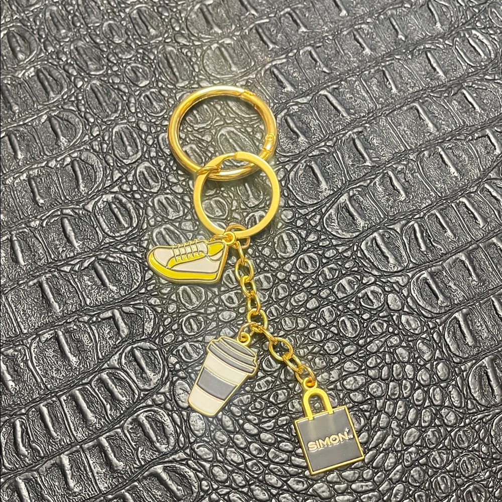 Simons Gold Keychain with 3 Charms can also be used for a Bag Charm